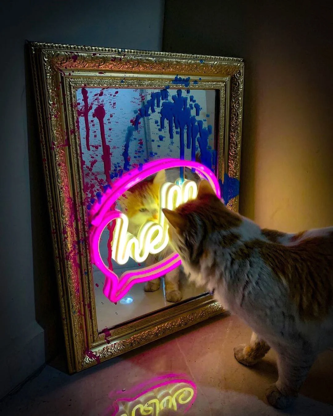 Miroir Néon avec Cadre Vintage