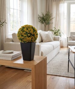 Buxus Ball Yellow flowers 35 cm styled in an interior — Neon Jungle Studios