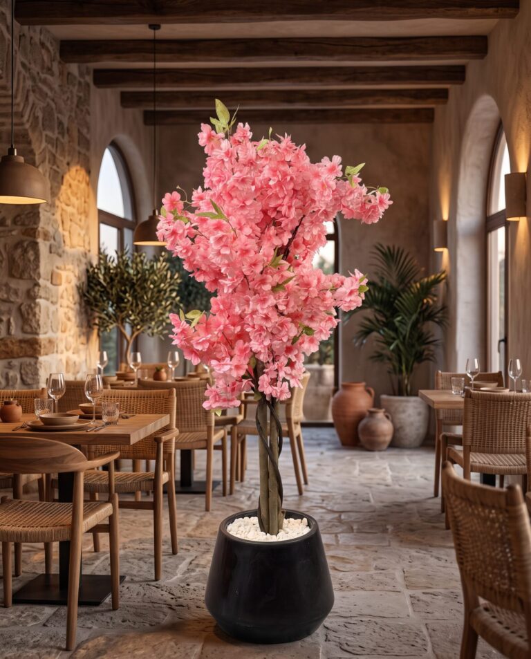 Pink cherry blossom tree 140 cm in a grand room