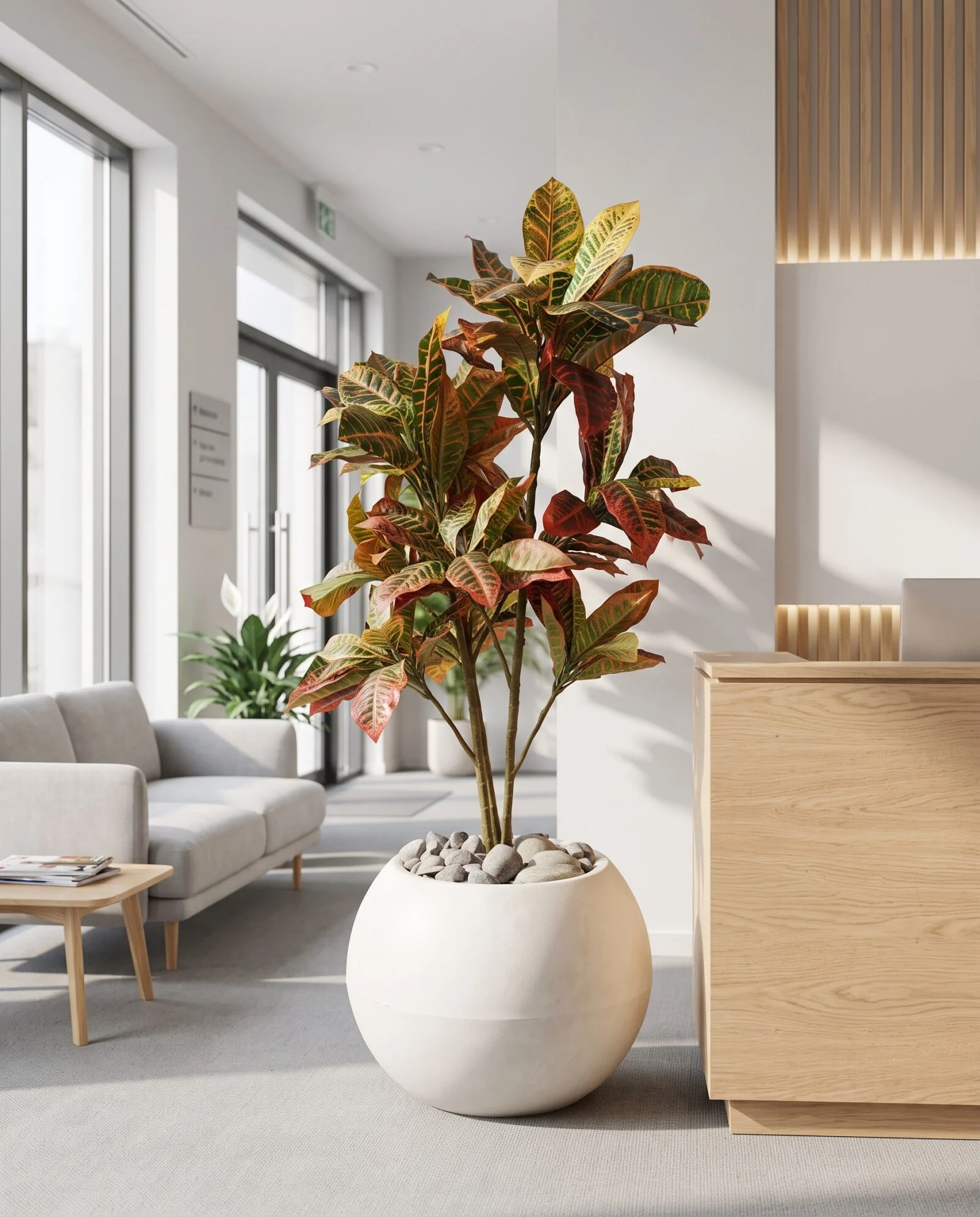 Croton Tree Red 120 cm styled in an interior — Neon Jungle Studios