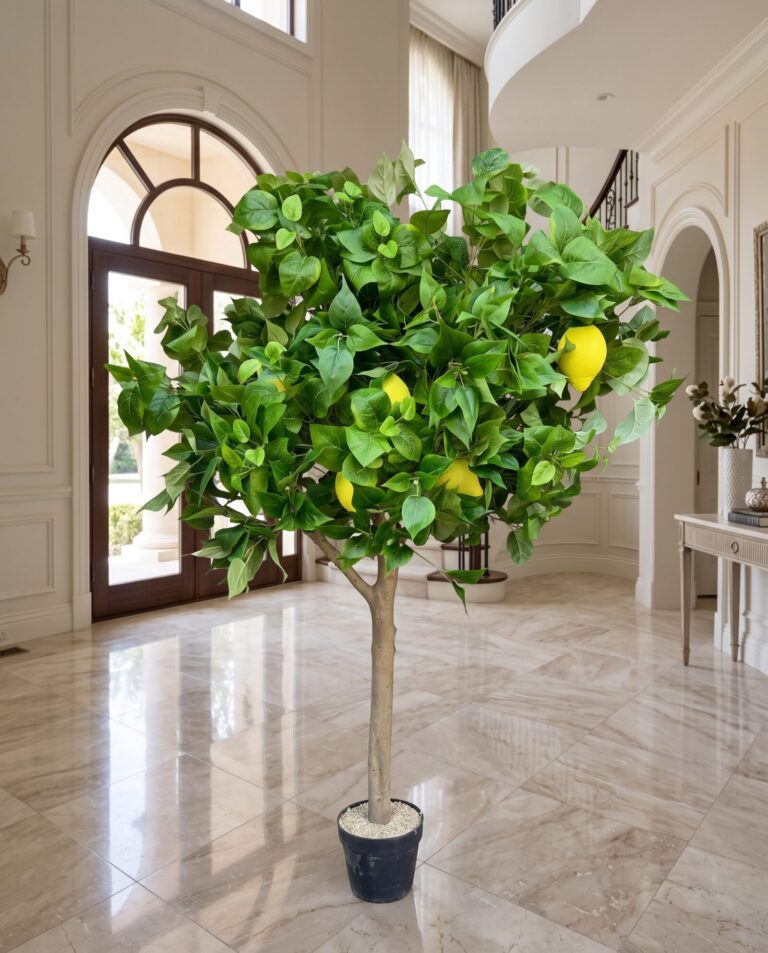 Custom lemon tree with real wood trunk, 170 cm, in a marble hall