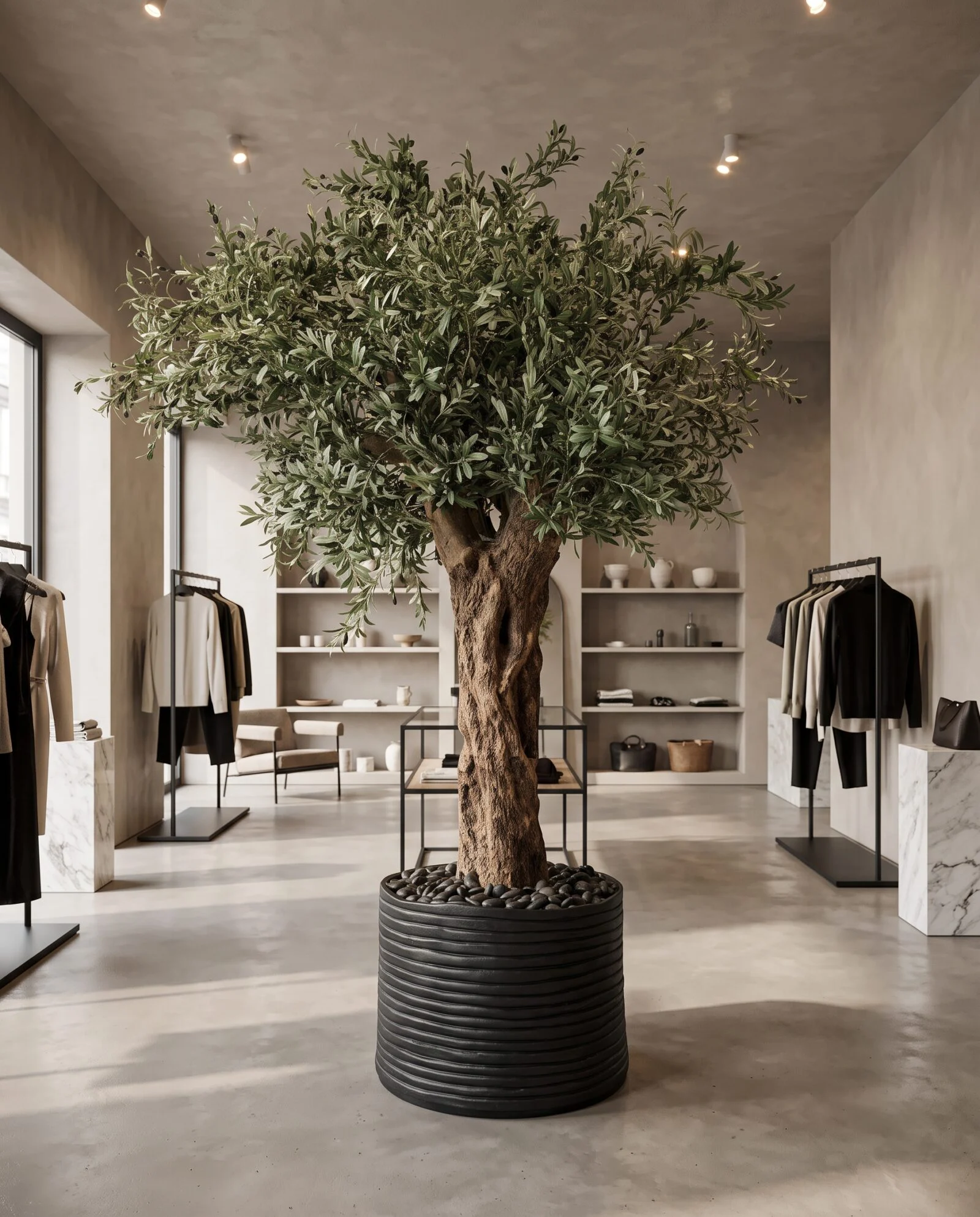 Custom Olive Tree 250*180 cm Thick Trunk styled in an interior — Neon Jungle Studios