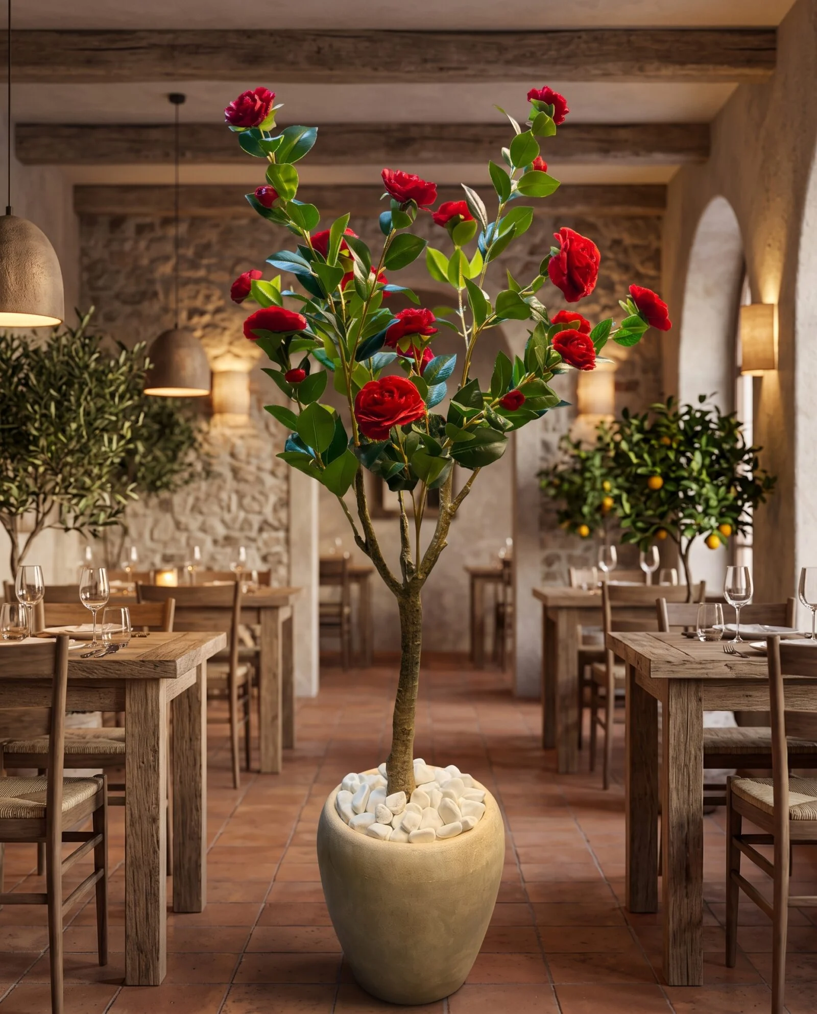 Camelia Plant Red 120 cm styled in an interior — Neon Jungle Studios