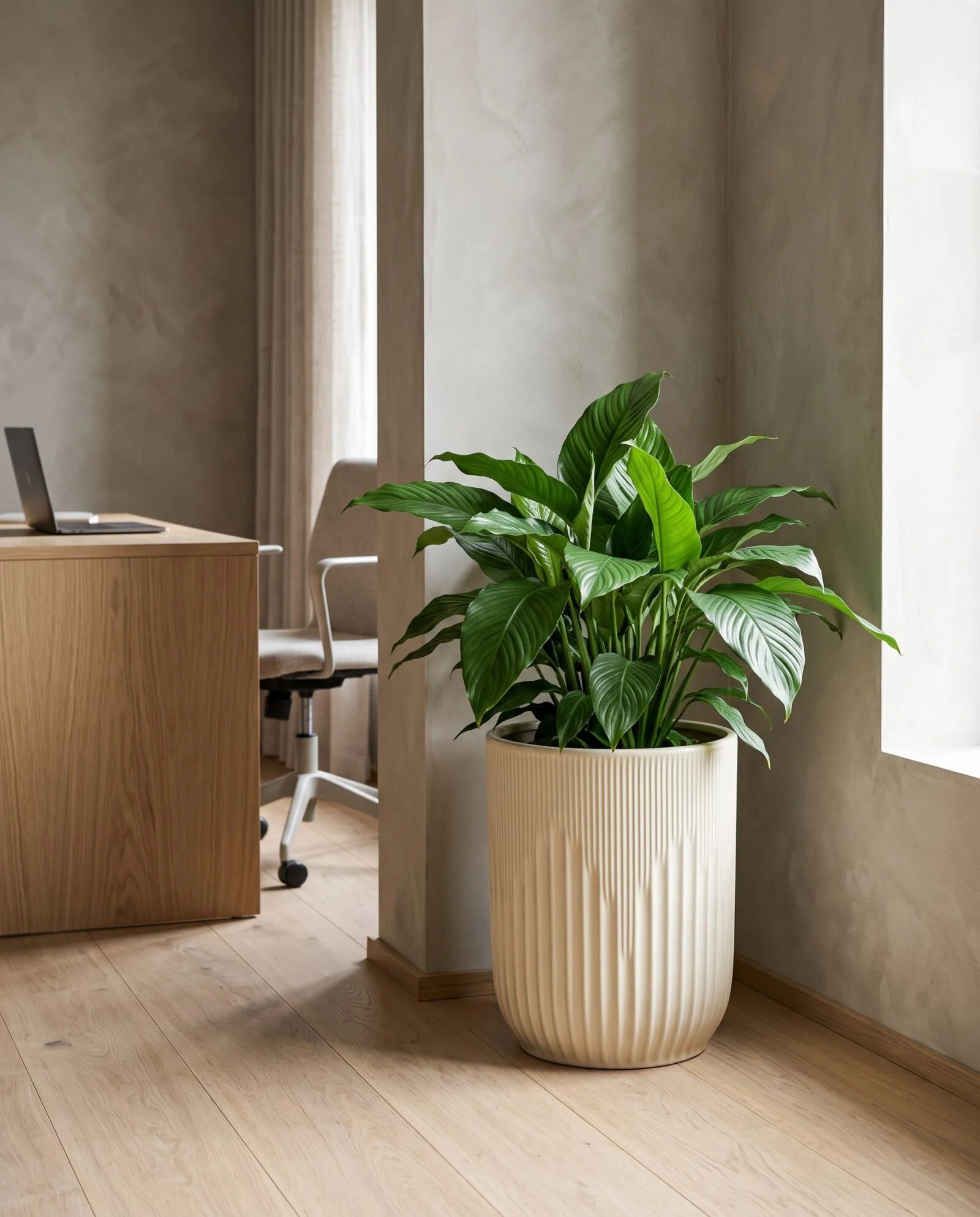 New Ceramic Ribbed Design Beige styled in an interior — Neon Jungle Studios