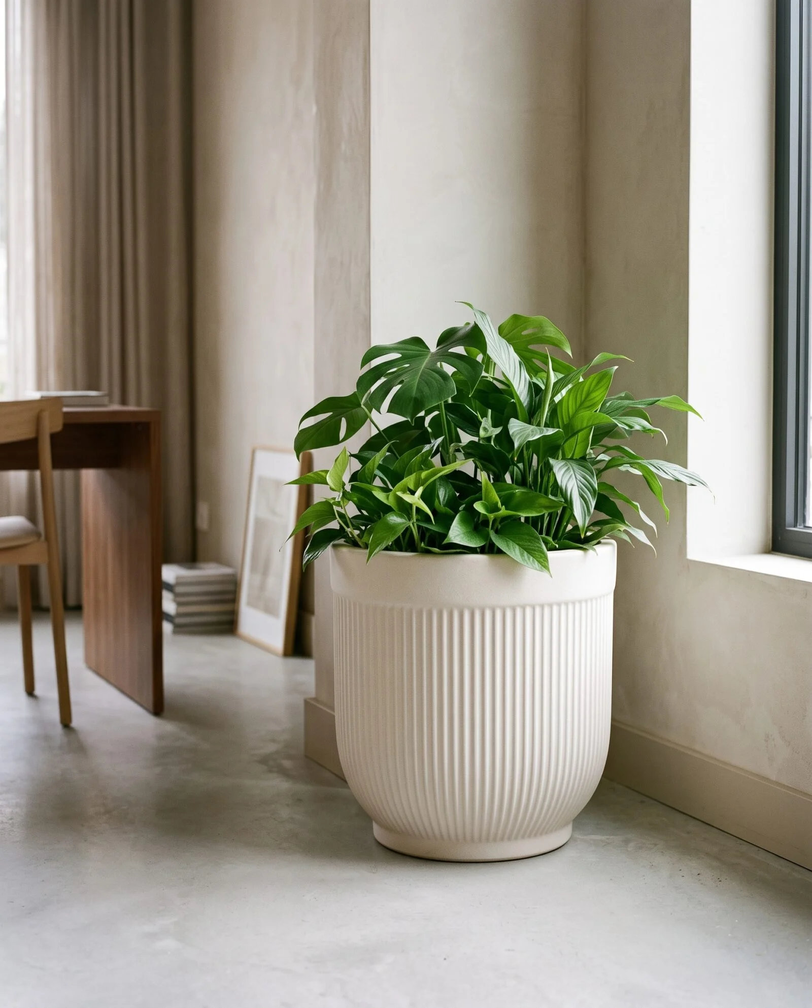 New Ceramic Ribbed Matte White styled in an interior — Neon Jungle Studios