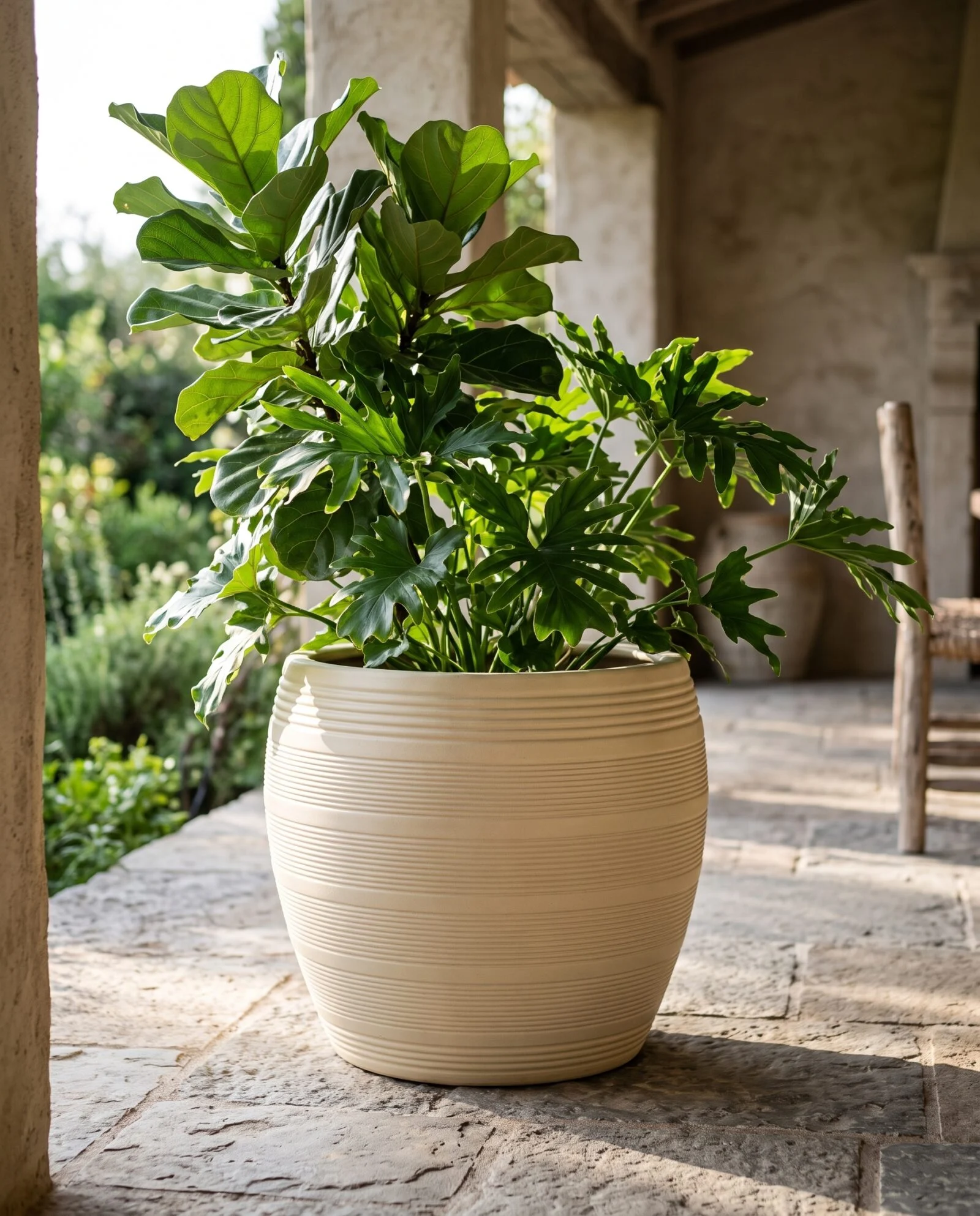 New Ceramic Ribbed Round Beige styled in an interior — Neon Jungle Studios
