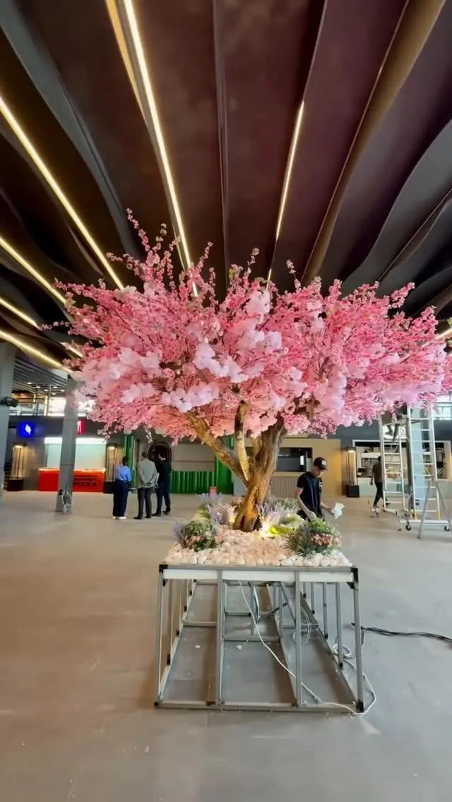 3.5 m cherry blossom on a real trunk — shopping mall, Lebanon — installation by Neon Jungle Studios