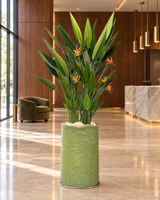 Birds of Paradise Arrangement with concrete pot (240 cm) styled in an interior — Neon Jungle Studios