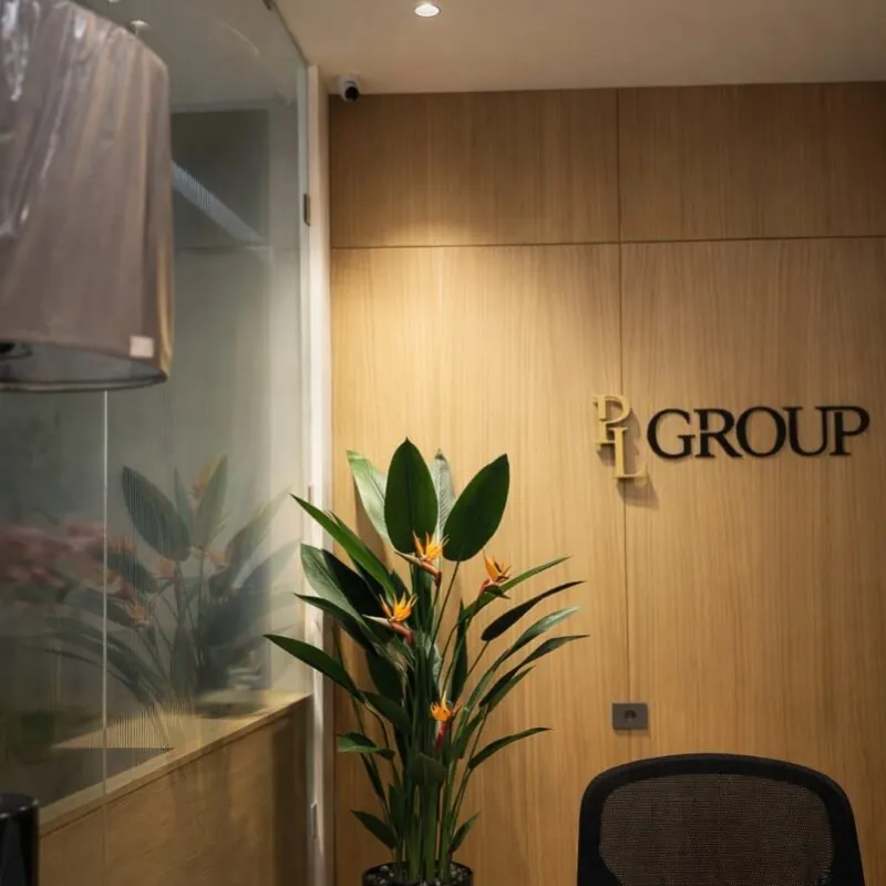 birds of paradise in a black planter — company reception, Lebanon — installation by Neon Jungle Studios