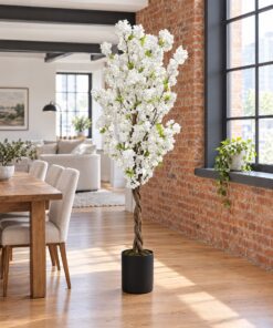 Cherry Blossom Tree White 150 cm – twisted trunk styled in an interior — Neon Jungle Studios