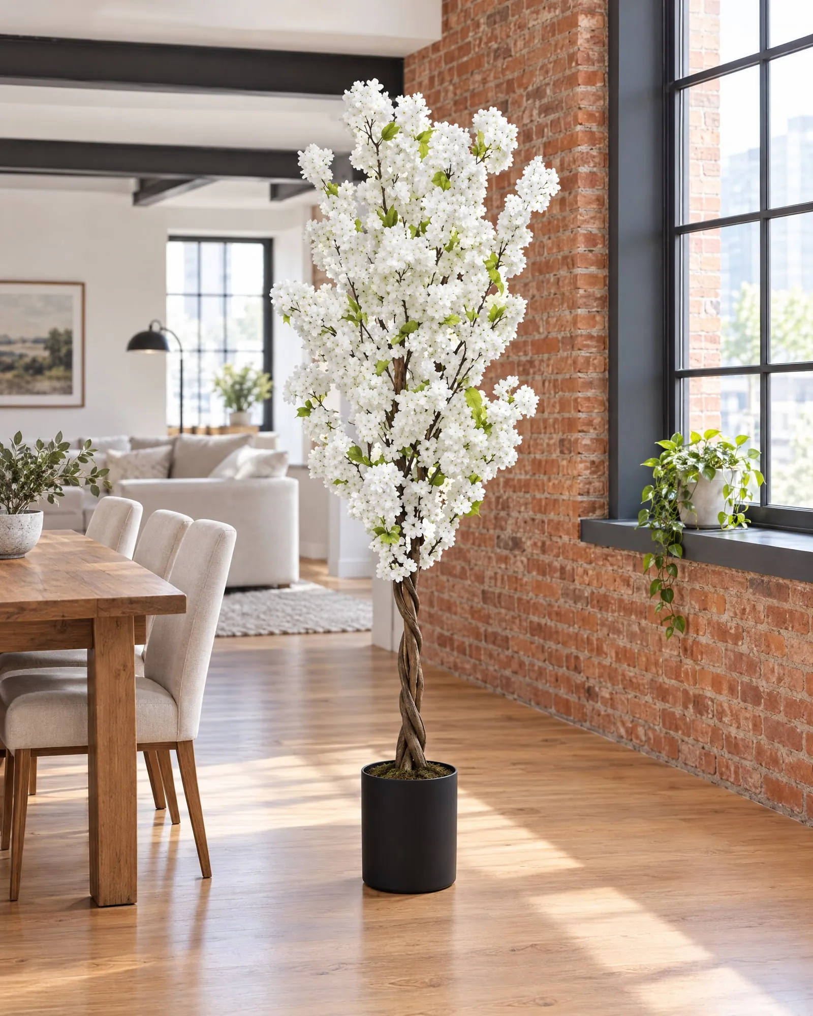 Cherry Blossom Tree White 150 cm – twisted trunk styled in an interior — Neon Jungle Studios