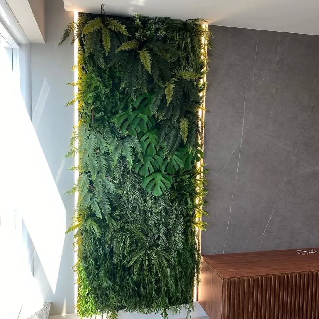 full-height lit vertical garden — room beside a window, Lebanon — installation by Neon Jungle Studios