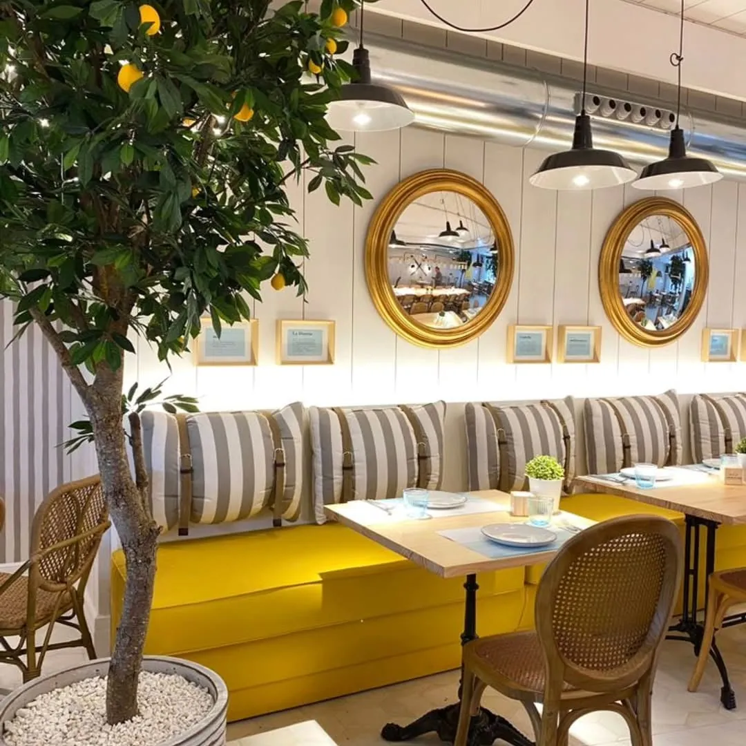 lemon tree on a preserved trunk — café, Lebanon — installation by Neon Jungle Studios
