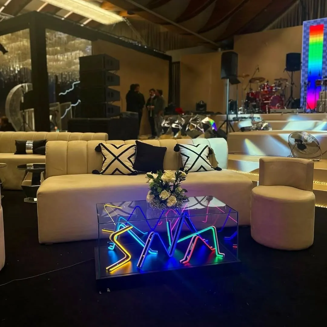 neon infinity tables — wedding lounge, Lebanon — installation by Neon Jungle Studios