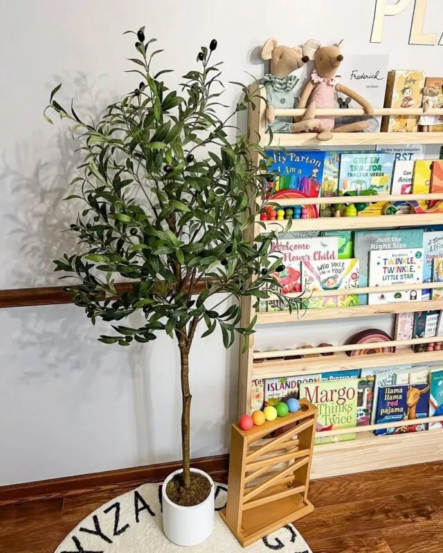 olive tree on a real wood trunk — child's bedroom, Lebanon — installation by Neon Jungle Studios