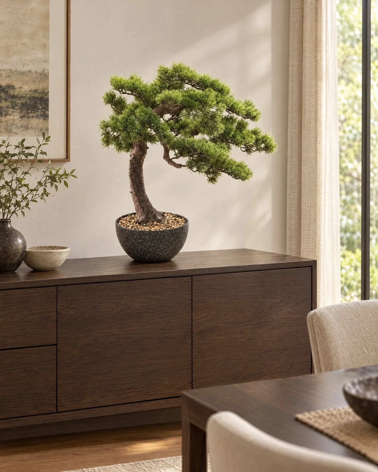 Pine Bonsai 60 cm styled in an interior — Neon Jungle Studios
