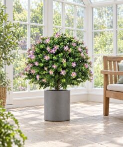 Purple Blossom Topiary Ball 54 cm styled in an interior — Neon Jungle Studios