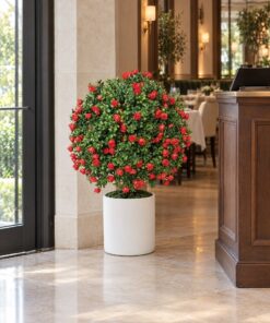 Red Rose Topiary Ball 54 cm styled in an interior — Neon Jungle Studios