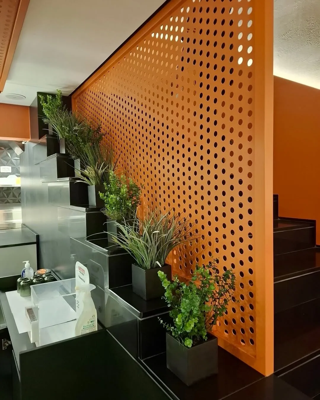 stepped planters of grasses — rooftop entrance, Lebanon — installation by Neon Jungle Studios