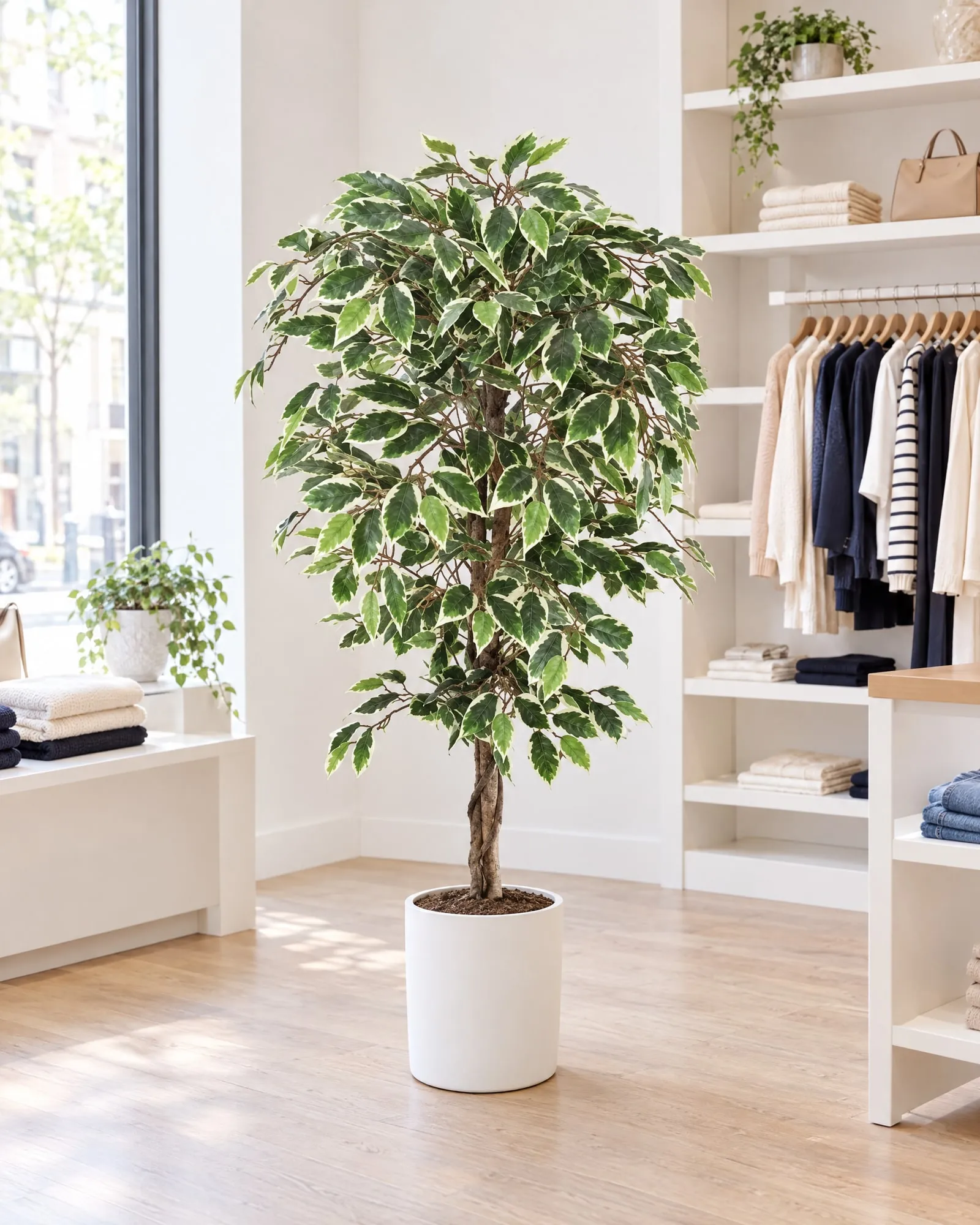 Variegated Ficus Tree 120 cm styled in an interior — Neon Jungle Studios