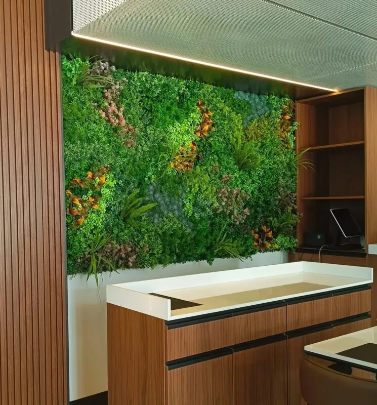 vertical garden behind the counter — café, Lebanon — installation by Neon Jungle Studios