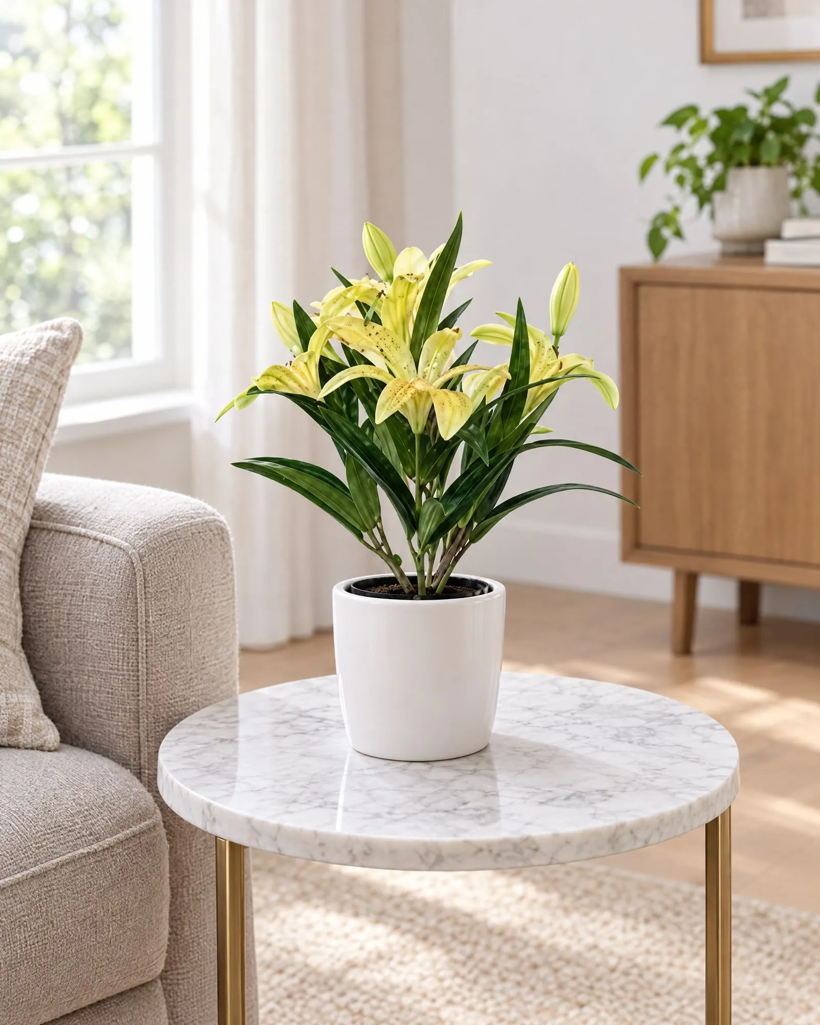 Yellow Lily Plant 28 cm styled in an interior — Neon Jungle Studios